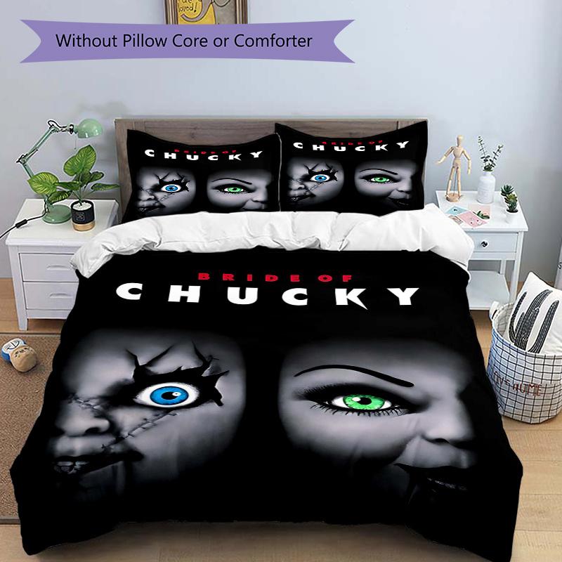

3pcs Bride of Chucky Printed Duvet Cover Set (1 * Cover+2 * Pillowcase, Without Core), Suitable for Home Bedroom, Guest Room, Dormitory Decoratio 135x200cm