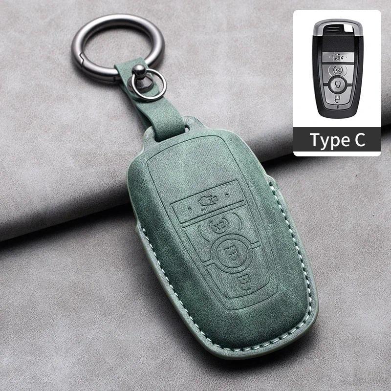 Läder Bilnyckelfodral Skydd För Ford Fusion Mustang Explorer F150 F250 F350 Ranger Mondeo Fjärrnyckelskal Hållare Fob Tillbehör