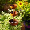Garden Bird Bath Metal with Stake for Outside 26.77 Inch Tall Free Small Drinking Station Standing 3-Tier Feeder Bowl Outdoor Patio Yard Decor