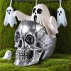 Mini Skull Head with Ghost Figurine Spooky Skeleton Head Ghost Halloween Decor for Gothic Porch Indoor Office Desk Tabletop Mantel Decoration