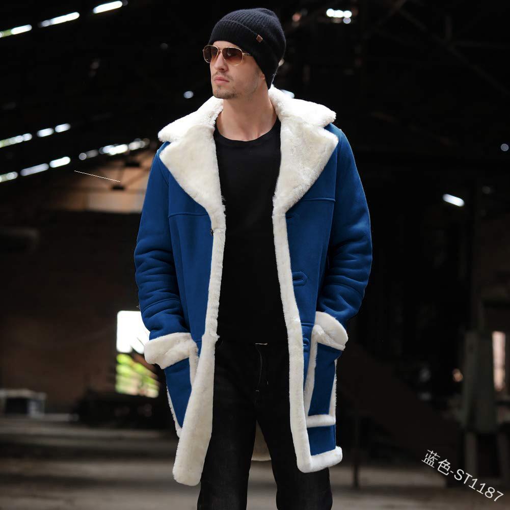 

Men s Shearling Faux Leather Overcoat - Winter 2021 Collection 3XL синій