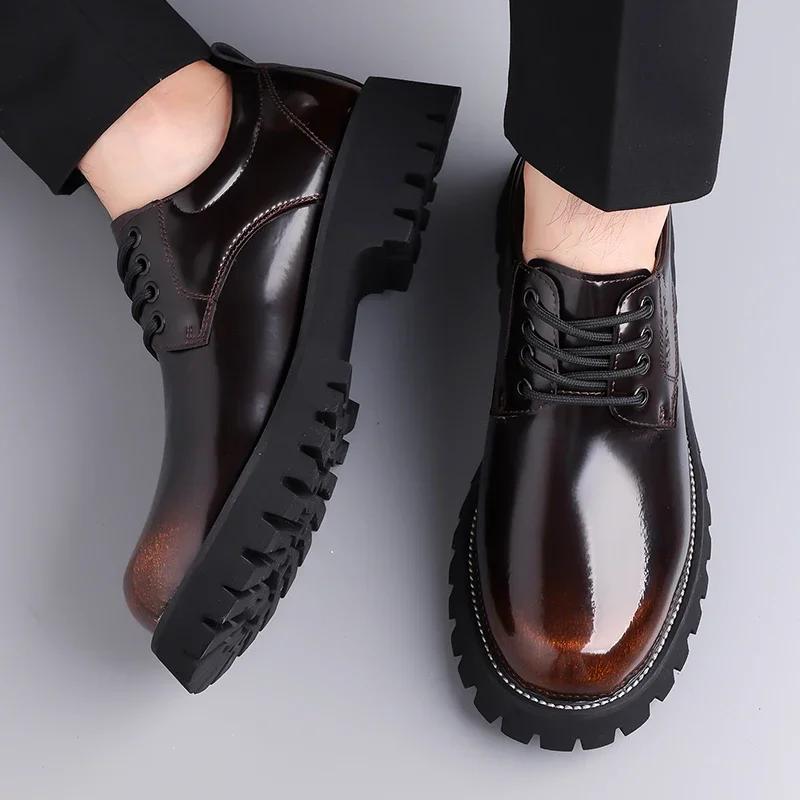 Bright Surface Oxford Shoes Man Casual Lightweight Luxury Brand Summer Loafers Fashionable Height Increasing Thick Soled Shoes