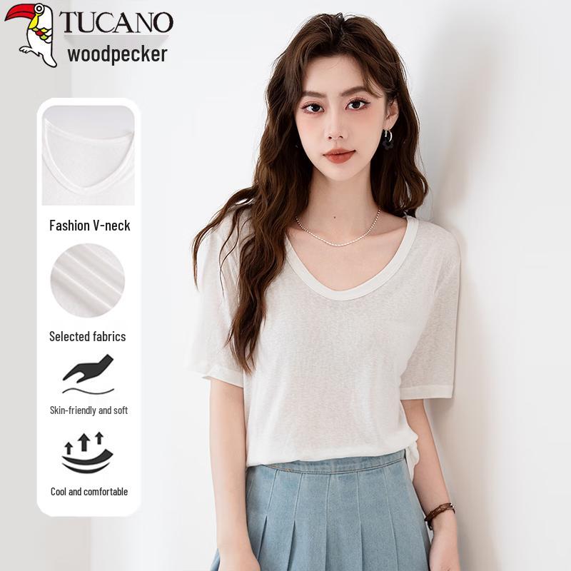 Woodpecker Women s V-Neck Loose-Fit Short-Sleeve T-Shirt XL