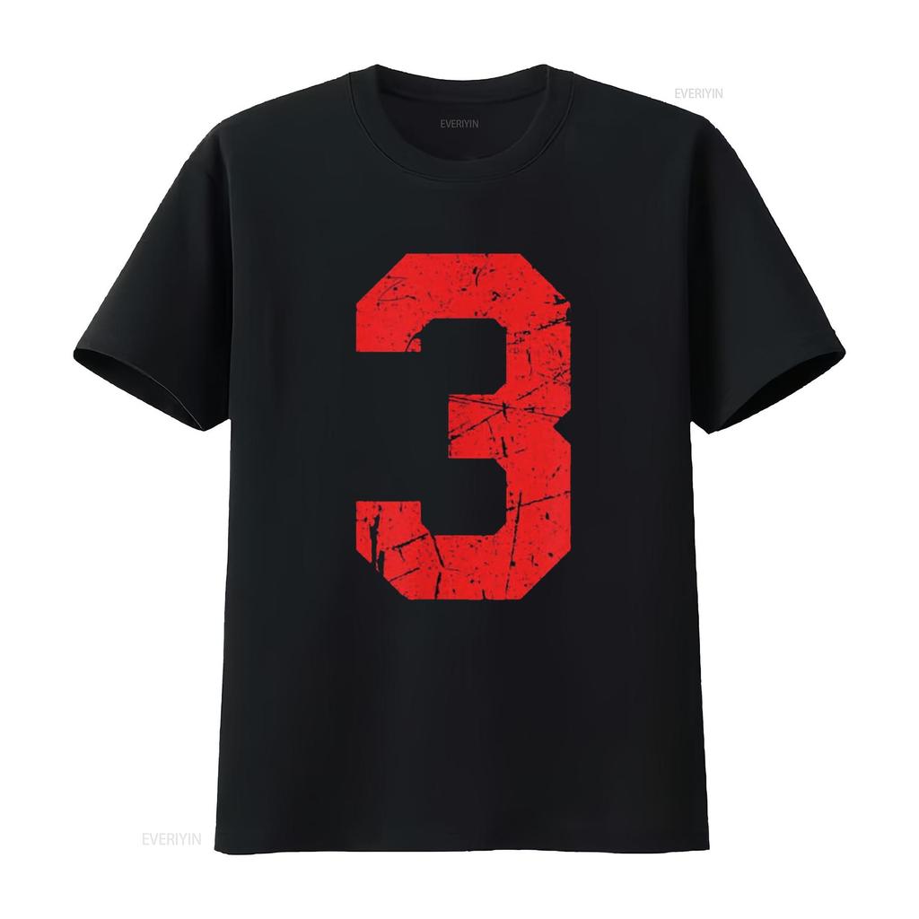 Numer 3 Koszulka Sportowa Czerwona Zniszczona Vintage Szczęśliwa Koszulka vintage Prana moda streetwear Wygodna Stylowa Miękka