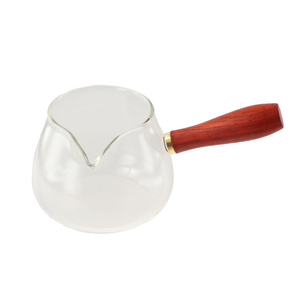 Chinese Style Tea Dispenser Pot Wooden Handle Clear Tea Kettle Milk Loose Leaf Tea Maker  Office