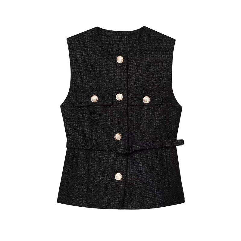 Jnleaog Spring New Arrival Women's Clothing Fashion Style French Style with Belt Metallic Thread Texture Vest 2132116