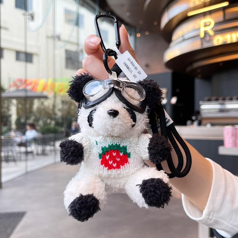 Whimsical Knitted Jinnew Sweater Pilot Panda Keychain In Soft Material Plush