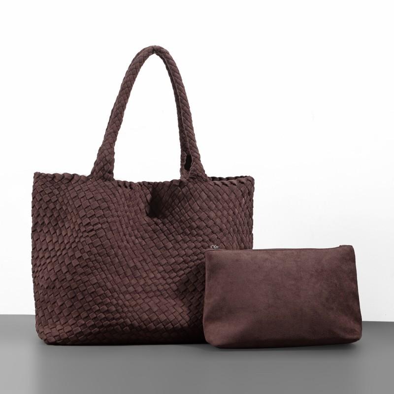 

Suede Handbag Hand-knitted Large Bag Matte Single-shoulder Women s кавовий