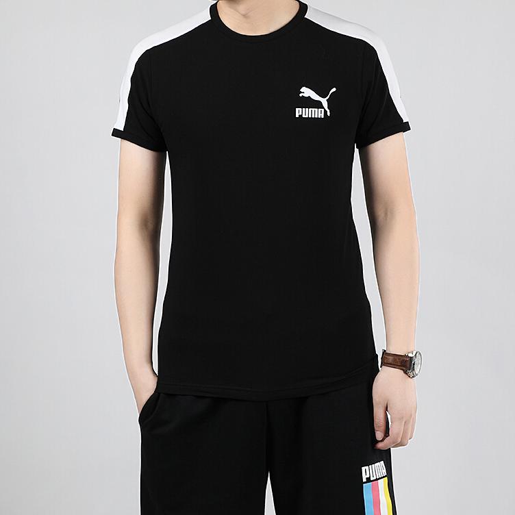 Puma Iconic T7 Colorblock Logo Print Tee with Raglan Sleeves Men Tops Black 598251-01
