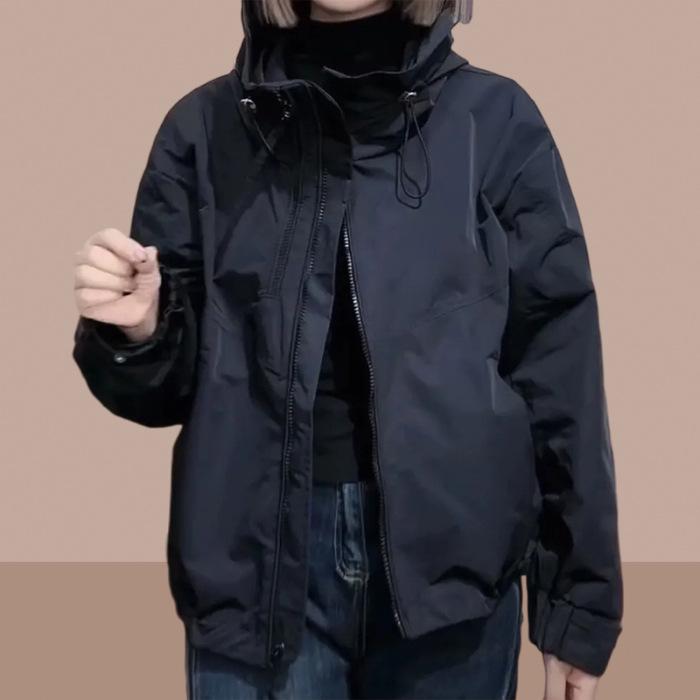 Женская стильная ветровка 2025 - Короткая, весенне-осенний стиль Large чёрный