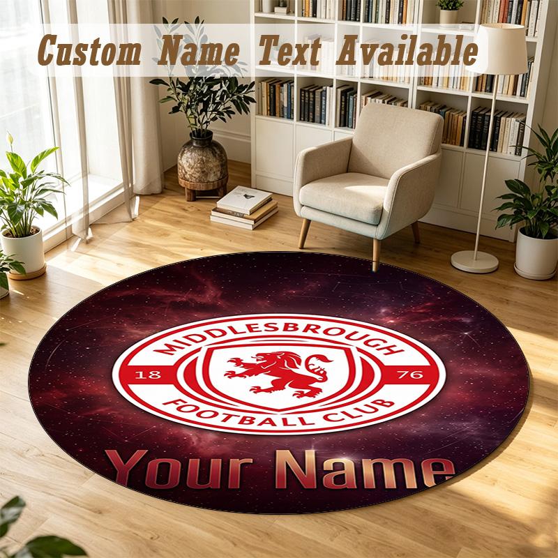 Round Rug Custom NameMiddlesbrough FC Pattern Non Slip Carpet Home Floor Decor
