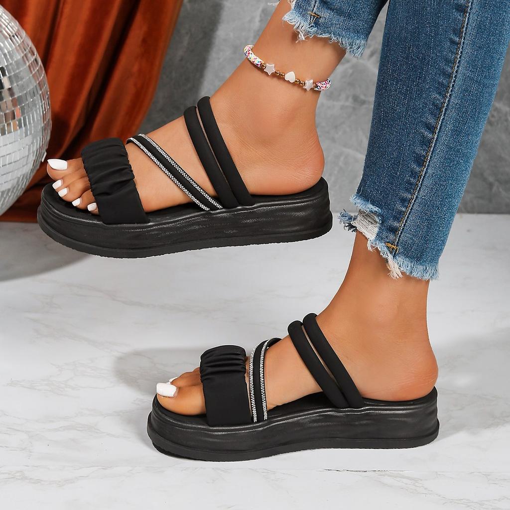 Fashion Fashion Sandals Women PU Leather Metal Detailed Buckle Strap Plus Size 42 Summer Beach Ladies Mid-heel Shoes