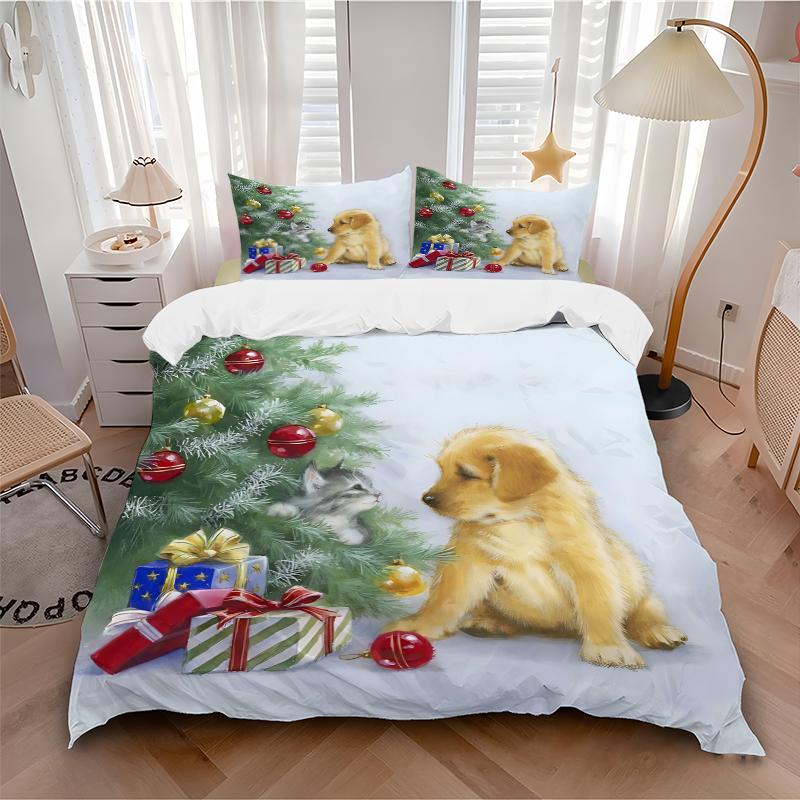 3Pcs Christmas Puppies Presents Bedding Sets For All Sizes New 3D Printed Bed Cover Comforter Duvet Cover Pillowcase Bedroom Decoration