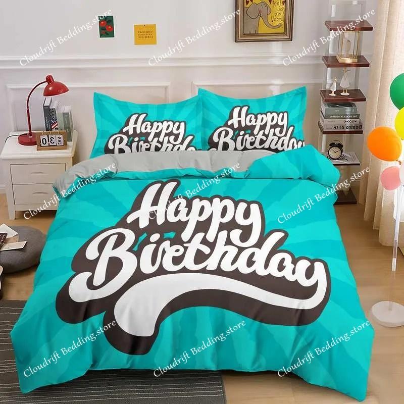 Happy Birthday Gift Bedding Set Party Festival Duvet Cover KingQueen For Kids Boys Girls Cartoon Polyester Quilt Cover