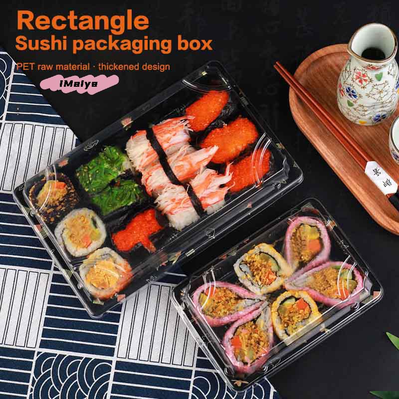10Pcs Thickened Sushi Boxes with Lids Eco-Friendly Disposable Food Containers for Takeout Carry-Out Meals