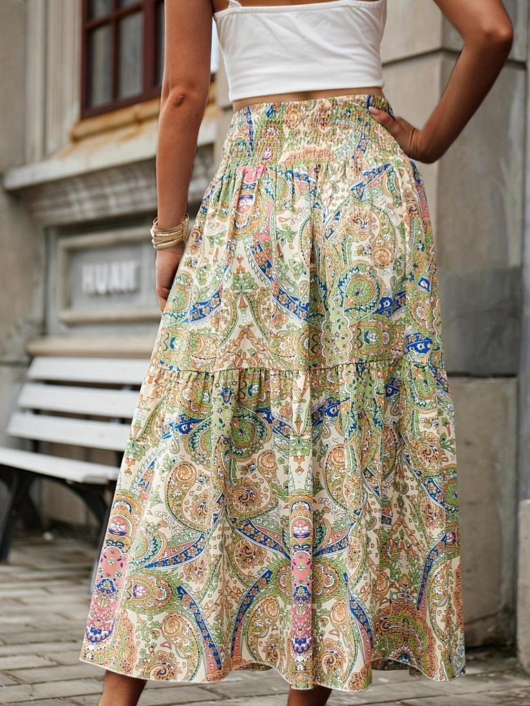 Spring Floral Plus Size Women's High Waist Pleated Skirt