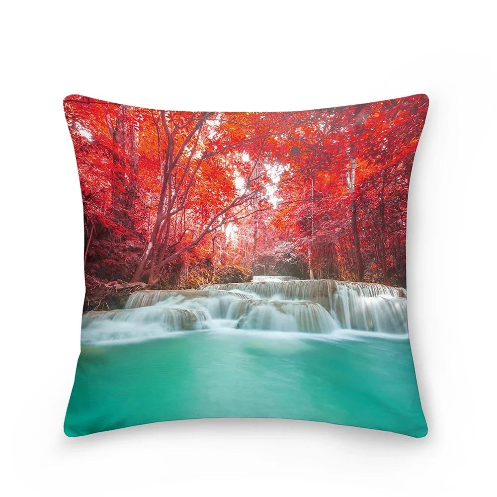 Landscape Pattern Decorative Cushion Cover Polyester Pillow Cover Throw Pillowcase Sofa Chair Bedroom Home Decoration 45X45Cm