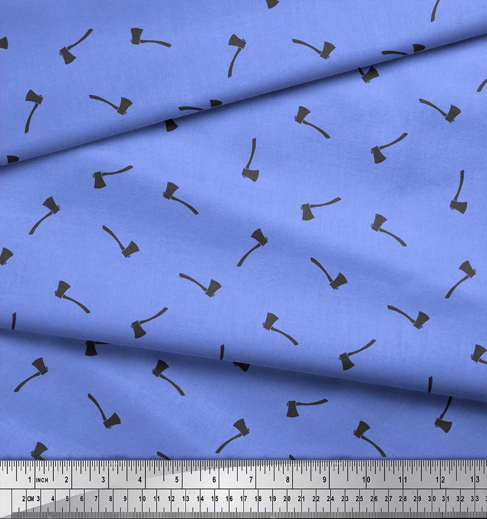 Soimoi Blue Japan Crepe Satin Fabric Axe Hardware Printed Craft Fabric by the metre 42 Inch