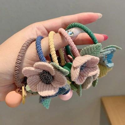 Elastische Haarbänder für Frauen und Mädchen, Strickwolle, Blumen, Haarbänder, süßes Gummiband, Haargummi, Stirnband, modischer Haarschmuck