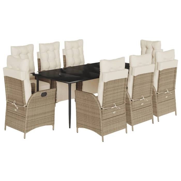 VidaXL Ensemble à Manger de Jardin avec Coussins 9 pcs, Table et Chaises avec Dossier et Repose-pied Réglables 3213440
