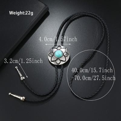 Poirot Tie Vintage Sweater Chain Metal Petal Feather Turquoise Personality Necklace Bolo Tie Adjustable Necklace