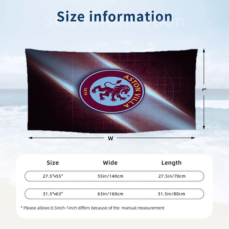 Asciugamano da Spiaggia Aston Villa Football Stampa Asciugatura Rapida Microfibra Assorbente Portatile da Viaggio Asciugamano da Nuoto