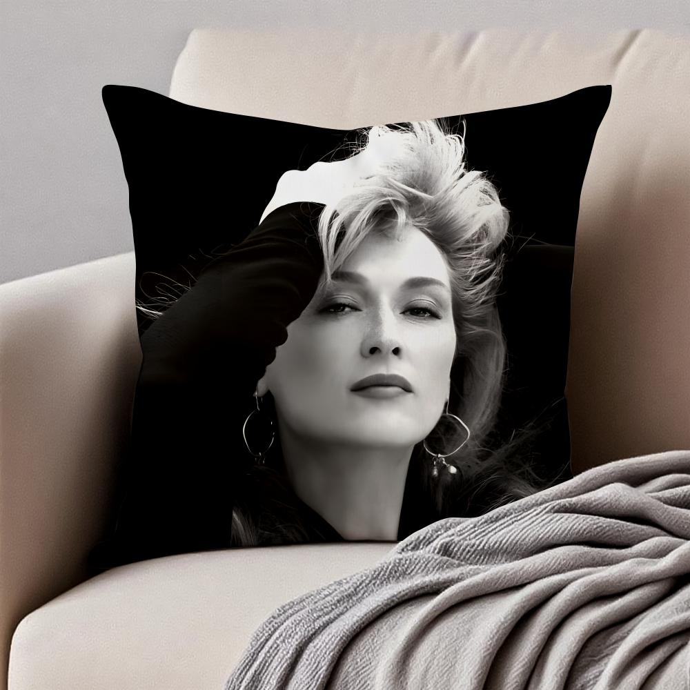 MMeryl Streep Cushion Cover Pillowcase Antidustmite Invisible Zipper Short Plush Sofa Cushion