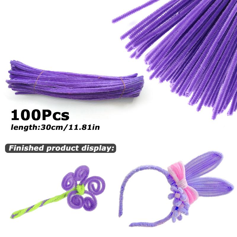 100Pcs 30cm Colors Chenille Stem Twisted Rod Iron Wire DIY Handcraft Wool Root Fluffy Bar Twisting Decor Pipe Cleaner Plush