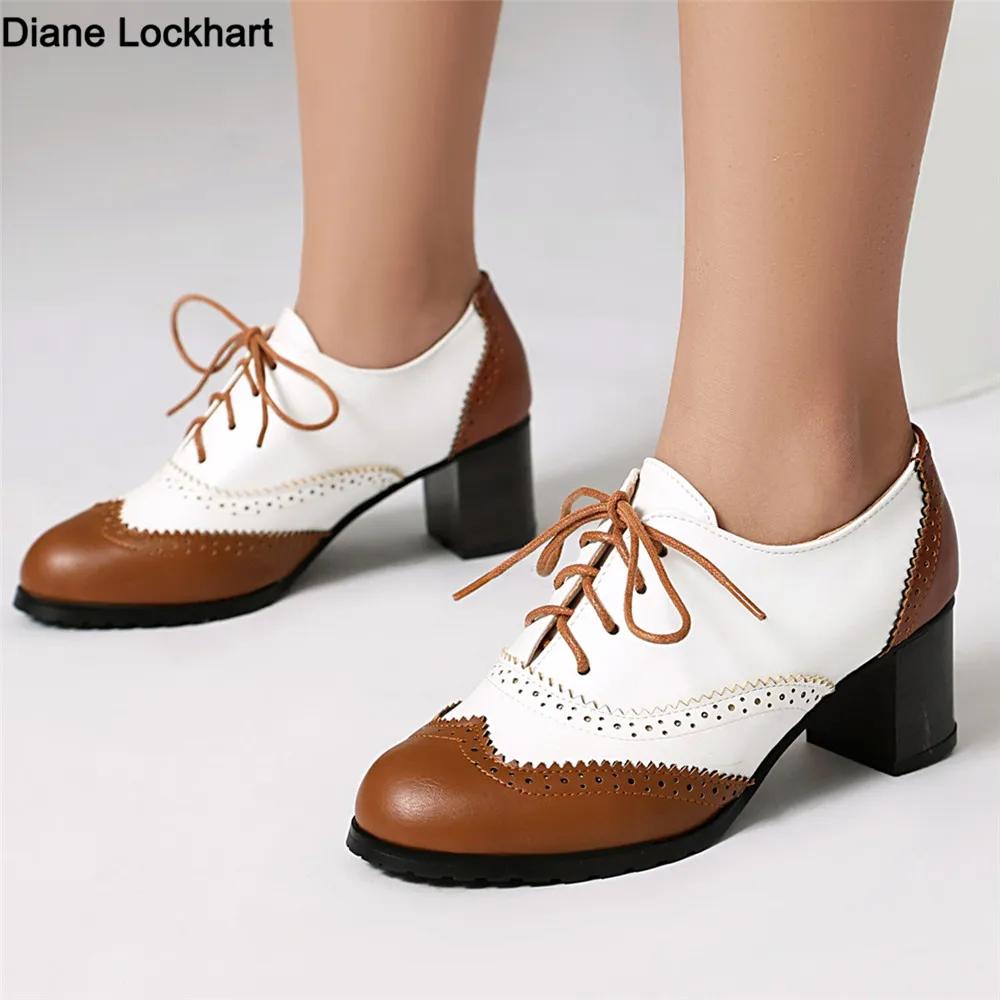 Fashion 2025 New Pump Women Pumps Round Toe Height Heels Platform Brogue Student Carved Retro Lace-Up Classic Spring Silver Black Brown