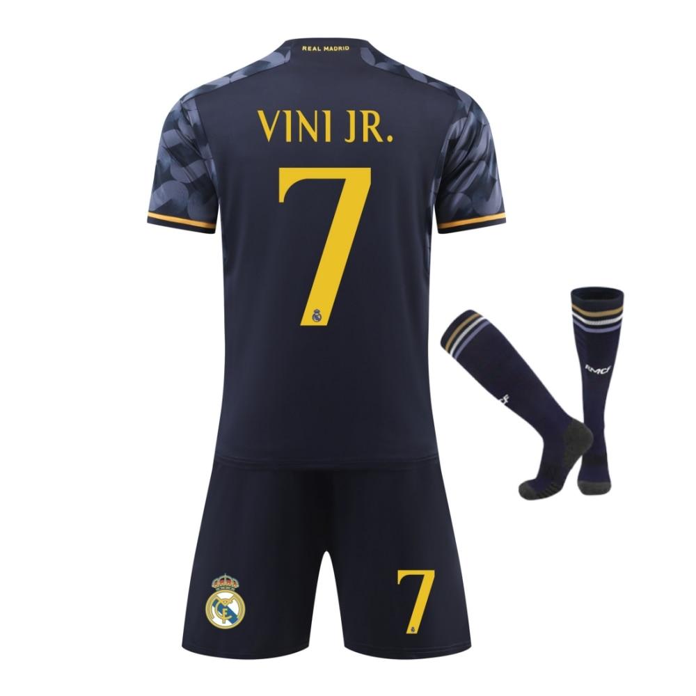 Real Madrid Vinicius Dětský Fotbalový Dres Set Polyester Prodyšný 150-160cm Černý