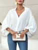 Women's Polka Dot V Neck Oversized Blouse Puff Long Sleeve Loose Shirt
