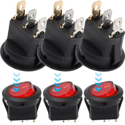 20mm Round Hole LED Rocker Switch KCD1 12V 20A SPDT Waterproof Marine Equipment Switches for Panel Control Box Boat Car RV