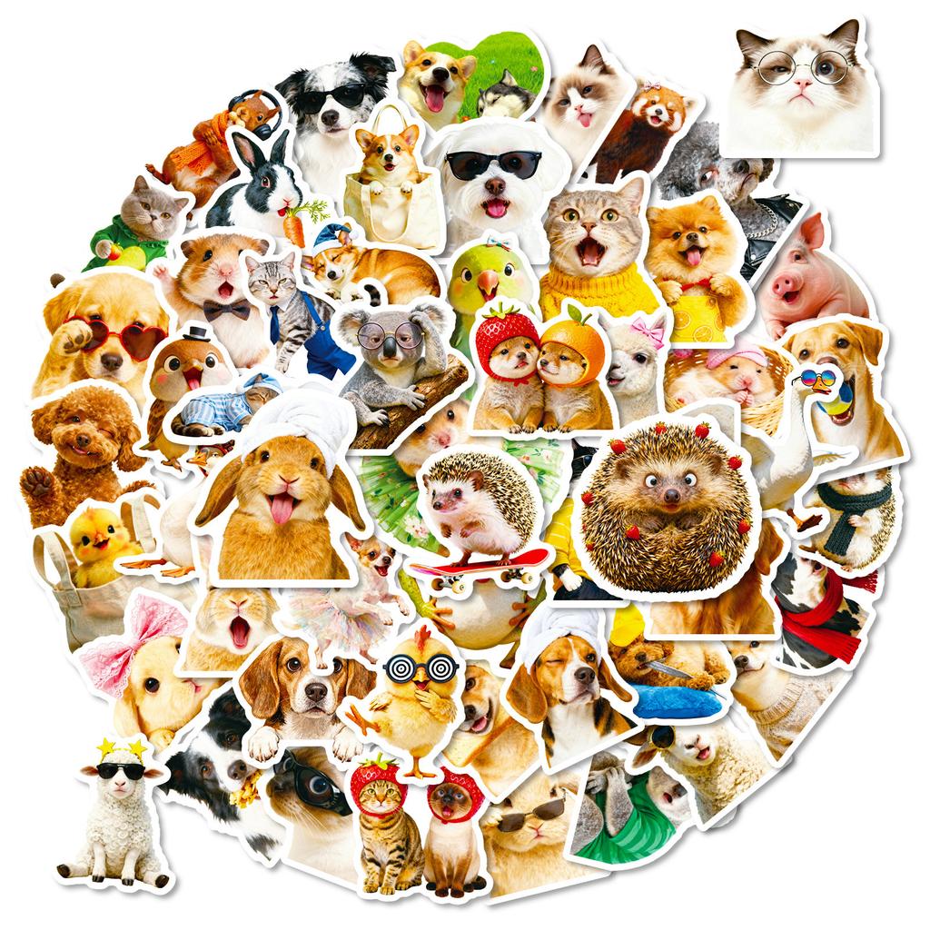 56 Funny Cute Pet Stickers Pack Anthropomorphic Animal Fun Stickers Hand Account Decoration Cute Pet Emoji Stickers