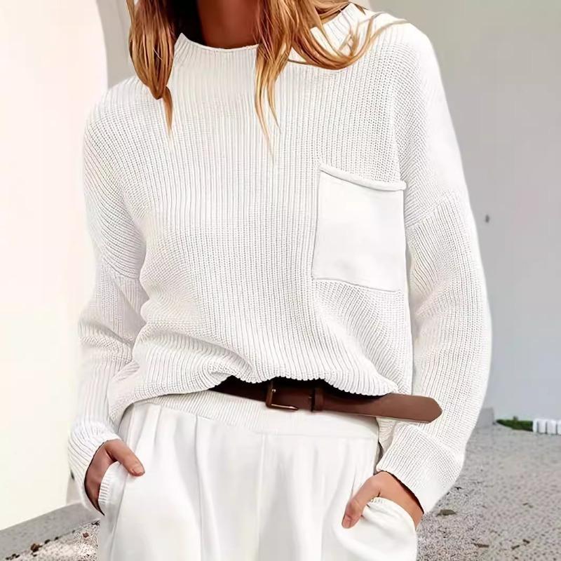 Autumn and Winter Sweaters, Women's Round-neck Long-sleeved Pocket Knitted Sweaters, Laid-back Style Sweaters