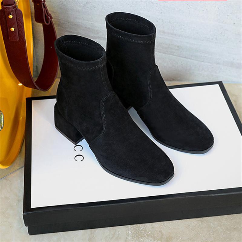 Suede Winter Shoes Thick Heel Side Zip Comfort Women's Ankle Boots 2024 Elegant Black High Heels Office Women Boots32-43