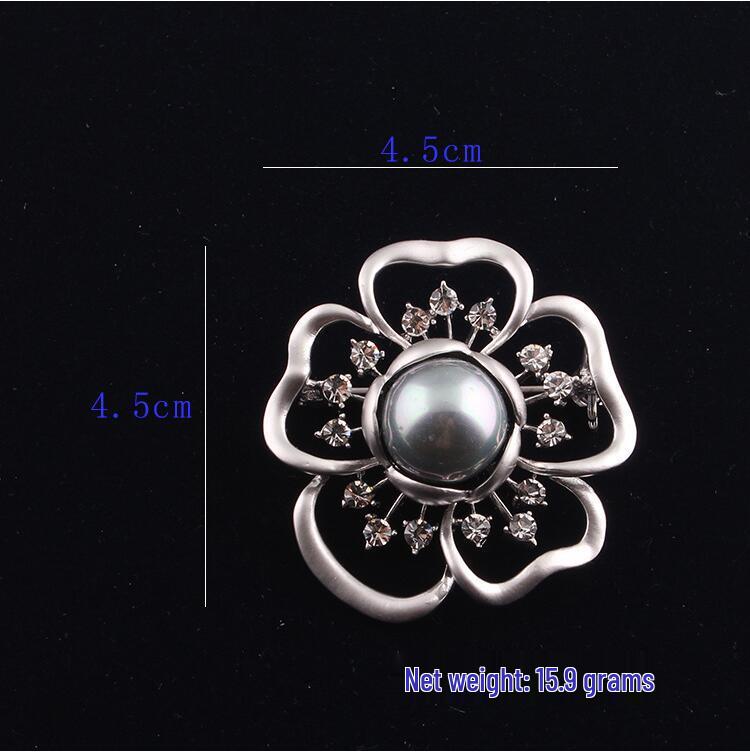 Высококачественная корейская матовая серебристая брошь-цветок с жемчугом
