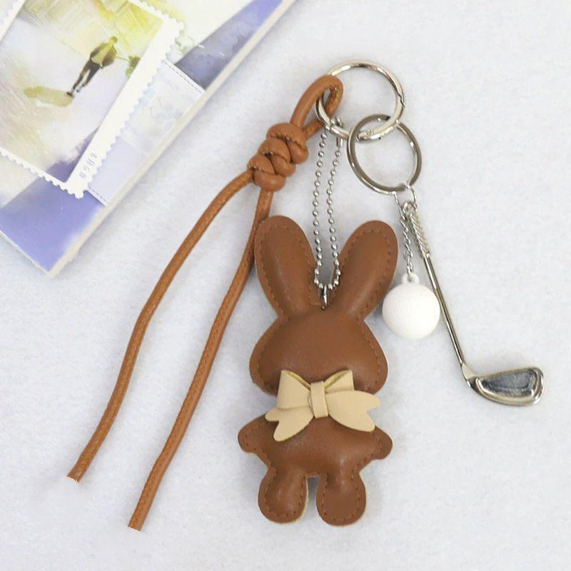 Yogodlns Lovely Bunny Cartoon PU Leather Pendant Cute Bag Accessories Girl Woman Gift Key Chains