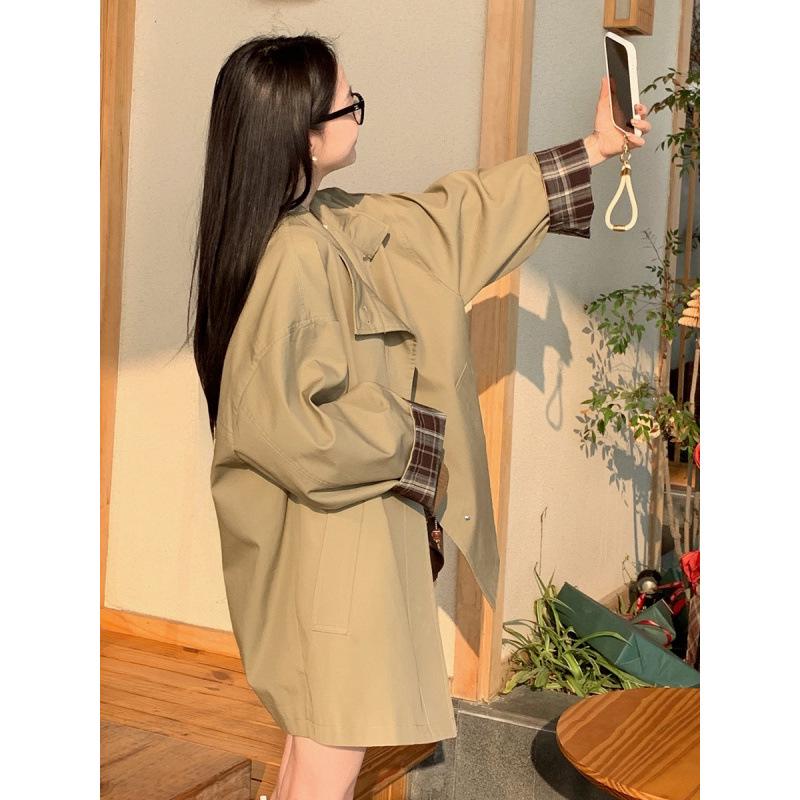Women's Petite Color Block Short Trench Coat - 2025 Early Autumn Korean and British Style