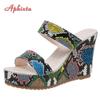 Fashion Aphixta 10cm Wedge Heels Snake Prints Platform Slippers Women Flax Non-slip Sandals Clog Shoes Slides Big Size 42