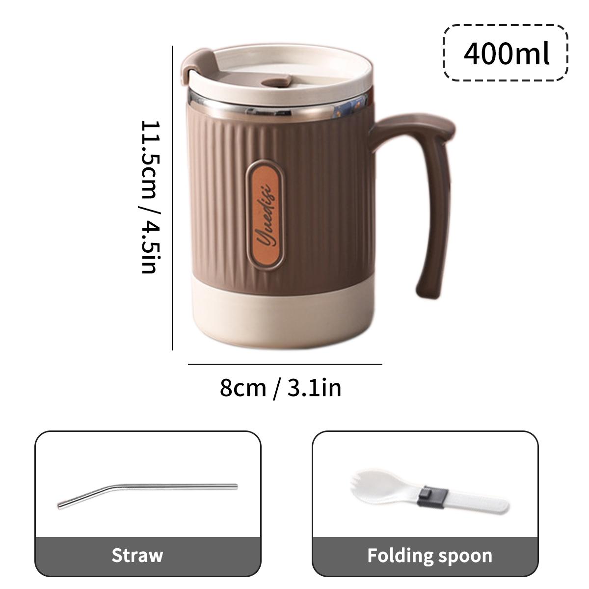 

2024 Новая портативная кружка из нержавеющей стали 304 объемом 400 мл оснащена складной ложкой и соломинкой для удобного смешивания в домашней и офисной чашке 301-400ml