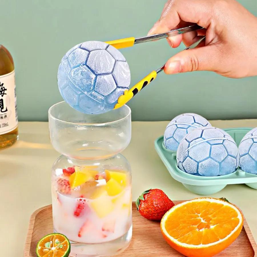 4Grids Silicone Ice Grid Football Ice Cube Mold with Cover Ice Cube Maker for Whiskey Cocktails Kitchen Bar Tool Accessory