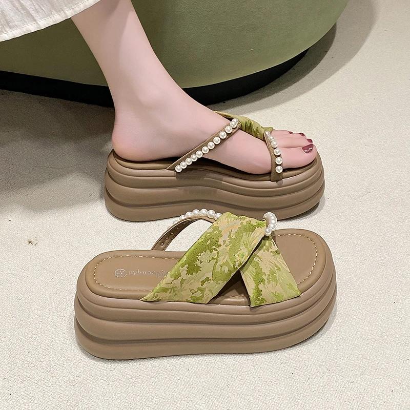8CM NEW Heels Wedge Slides Sandals Women Casual Outdoor Slippers Female Summer Non Slip Beach Slipper Walking Chunky Shoes Woman