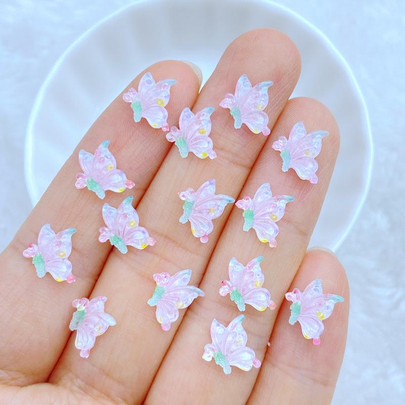 50Pcs New Cute  Resin Mini 9*10mm Beautiful Butterfly Series Flat Back Manicure Parts Embellishments For Hair Bows Accessories