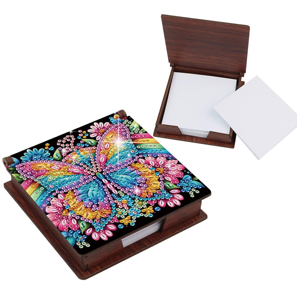Wooden DIY Crystal Art Note Box (160 Blank Notepads) Cube Note Box Mosaic Craft Set for Office Workplace Home Gifts