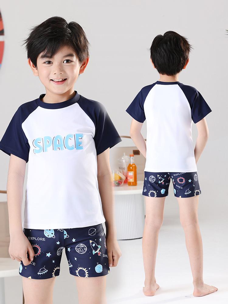 Sun Protection Quick-Dry Boys Long Sleeve Swimsuit Set with Swim Trunks 4XL