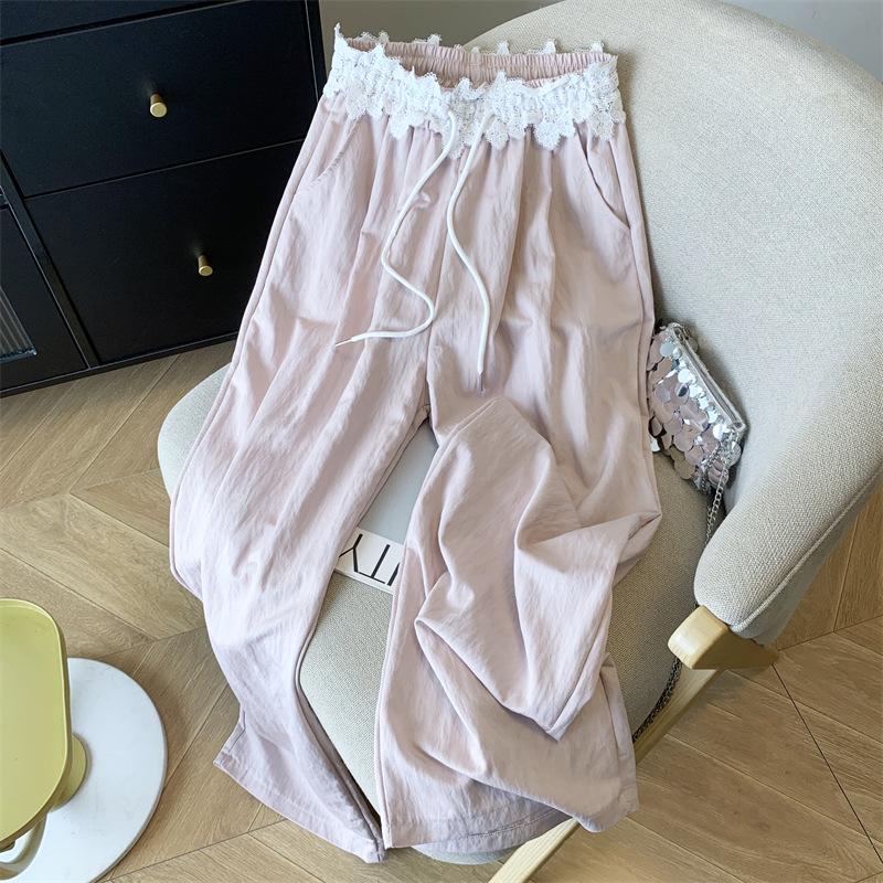 2025 Spring French High-Waist Lace Wide-Leg Casual Floor-Length Pants