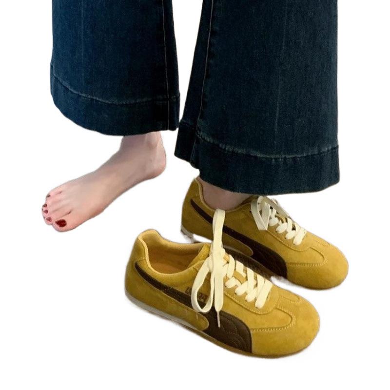 Flat-bottomed Dexun shoes women's 2025 new spring retro color matching yellow Forrest Gump shoes children's sports and leisure board shoes