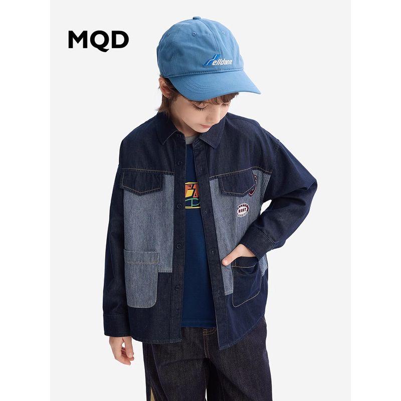 Mqd Children's Clothing Boys' Denim Shirt Jacket Spring and Autumn Style Baby Kidsren's Denim Color-Blocking Shirt Jacket