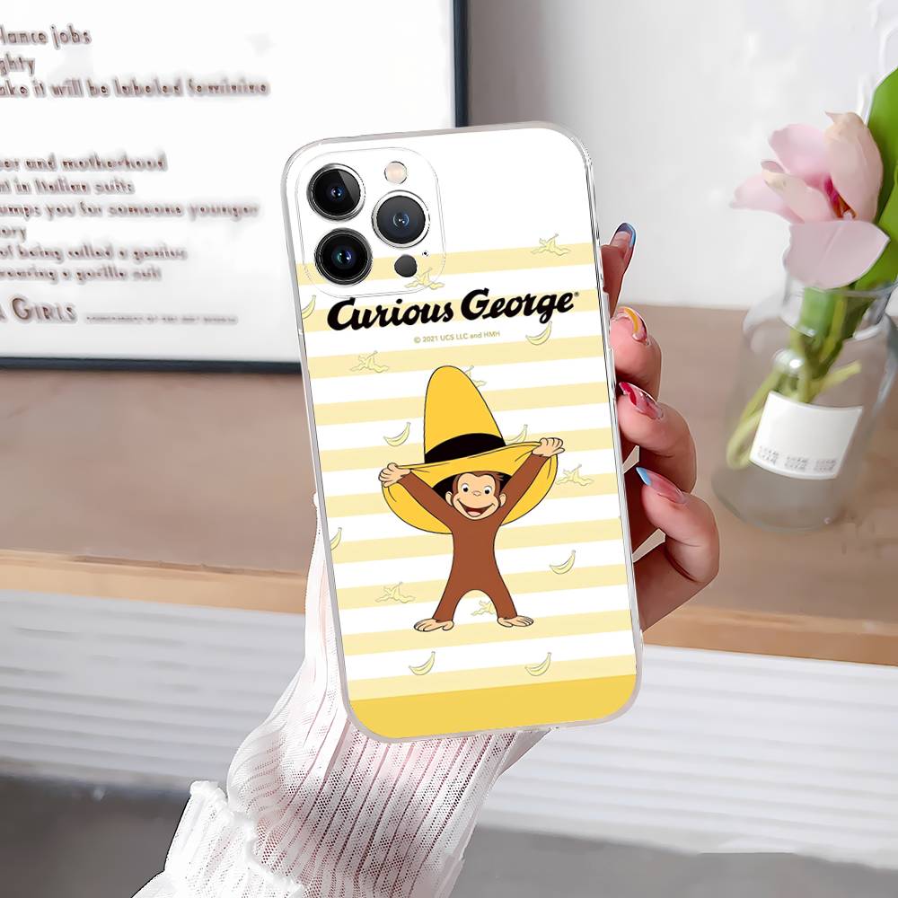 Cute C-Curious G-George Monkey for iPhone 17 16 15 14 13 12 11 Pro Max Plus Transparent Soft TPU Phone Cover