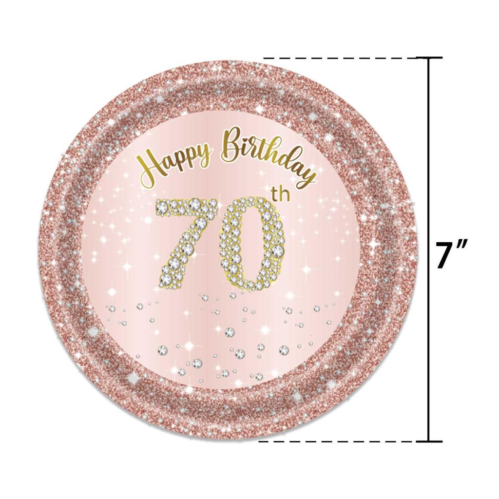 Rose Gold and Diamond 70th Birthday Party Set, Disposable Paper Plates, Paper Cups, Tablecloths, Theme Scene Arrangement